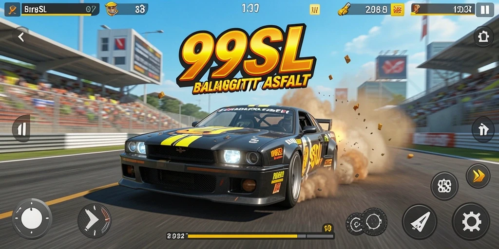 Screenshot gameplay 99SL menunjukkan aksi balapan yang menegangkan.