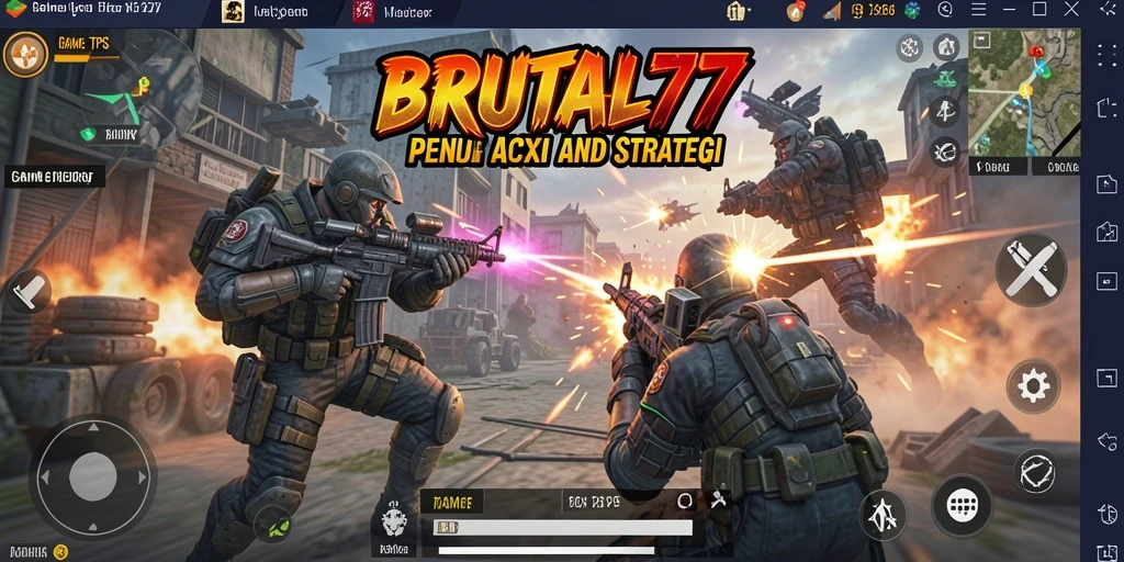Tampilan gameplay yang intens dari BRUTAL77 saat pertempuran berlangsung.