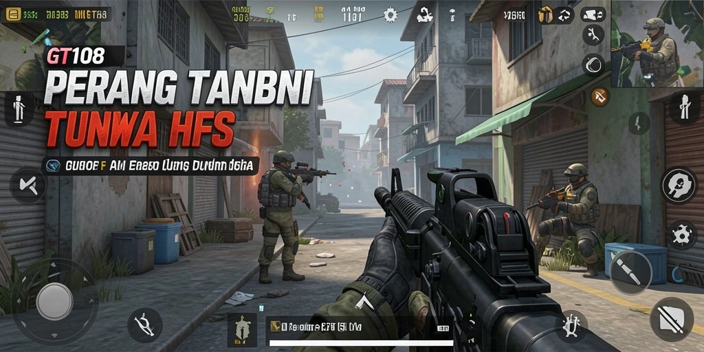 Screenshot GT108 menampilkan aksi seru di medan tempur FPS.