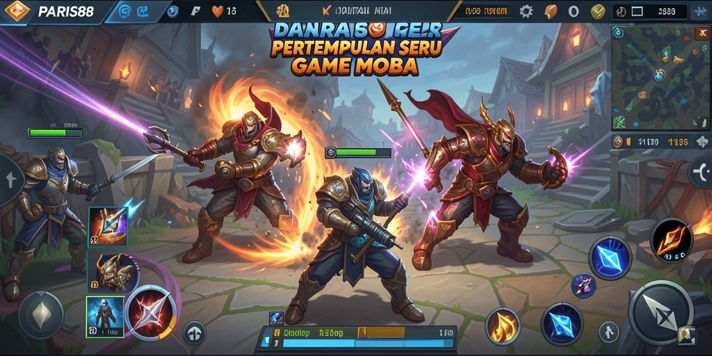 Gameplay seru PARIS88 dengan pertarungan taktis antara pahlawan.