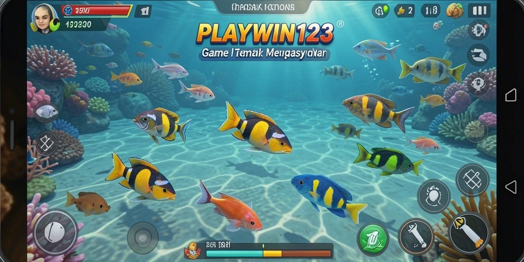 Screenshot gameplay seru dari PLAYWIN123 menembak ikan.