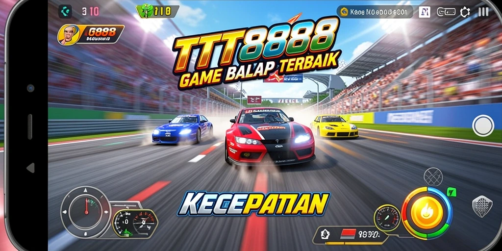 Screenshot gameplay balap TTT888 menunjukkan aksi penuh kecepatan.