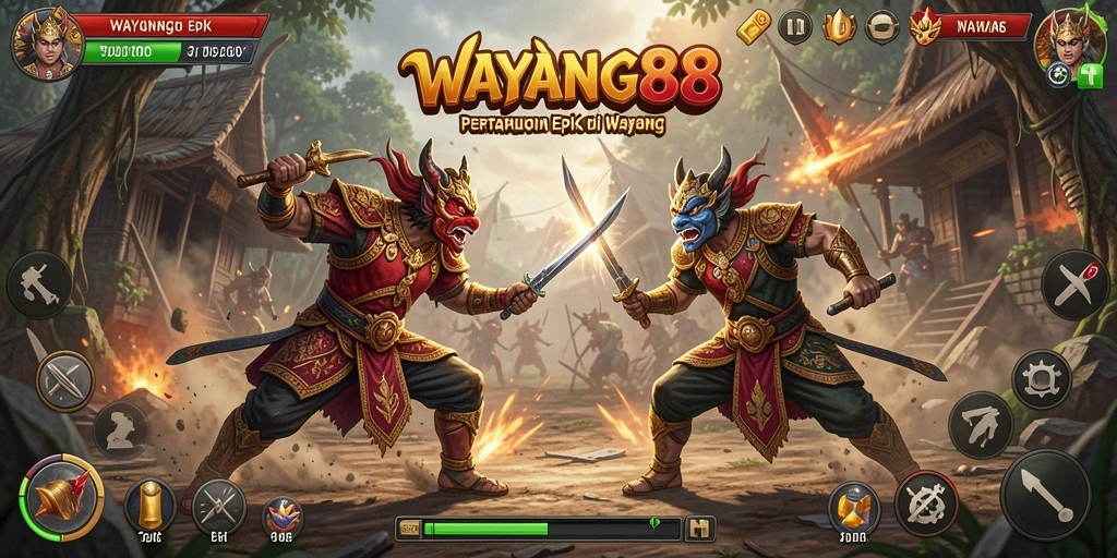 Tampilan gameplay WAYANG88 yang penuh aksi dan karakter wayang yang berwarna.