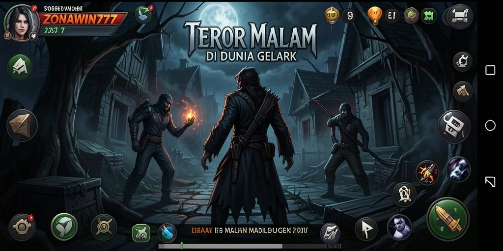 Screenshot menampilkan gameplay mencekam dari ZONAWIN777 dengan suasana horor.